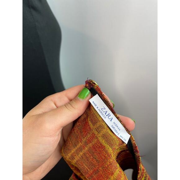 ZARA Orange Red Brown Fall Plaid Check Peplum Sleeveless Top Shirt S Small - Picture 6 of 8